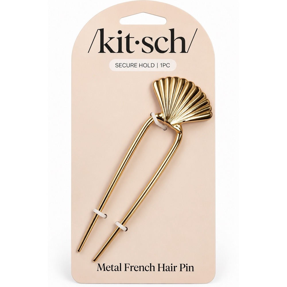 Kitsch Metal French Hair Pin Gold Tone Clam Shell Seashell Bun Holder 4.89" NEW